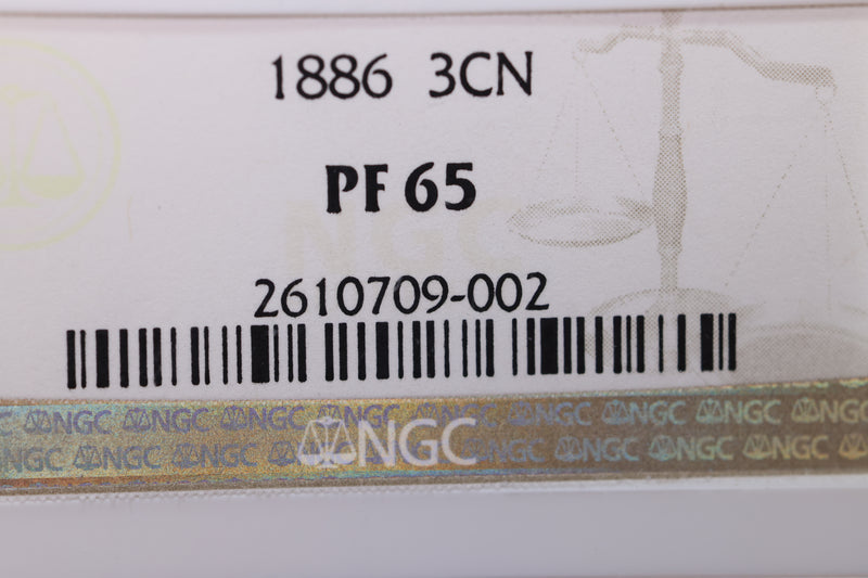 1886 3 Cent CN, Great Eye Appeal.  NGC PF-65., SALE