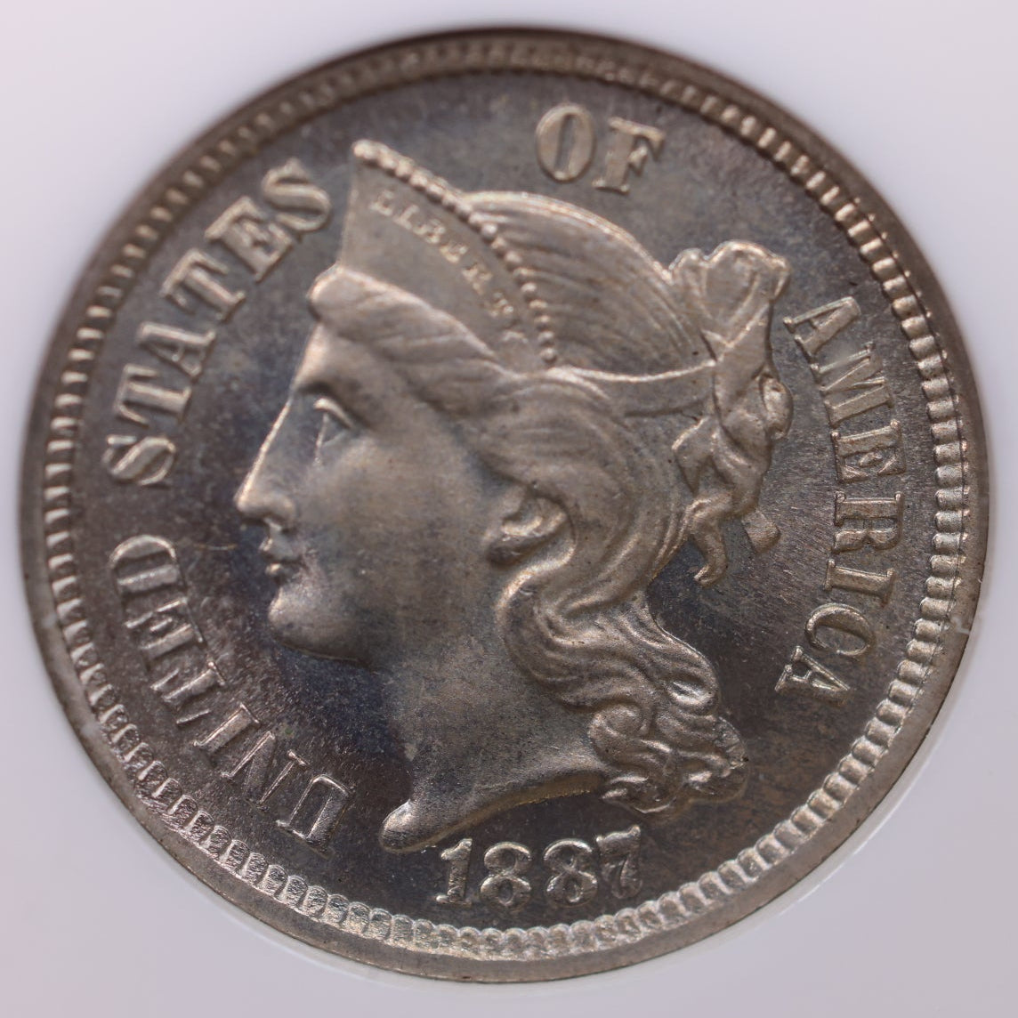 1887/6 3 Cent CN, OVERDATE.  NGC PF-65., SALE #G3C011