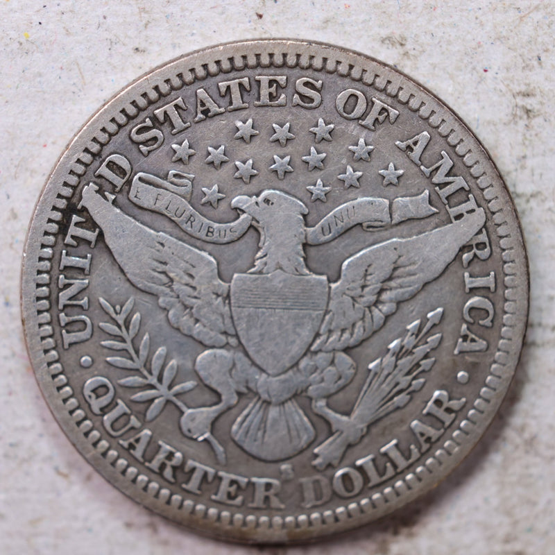 1912-S Barber Silver Quarter., Fine., Circulated Coin., Store