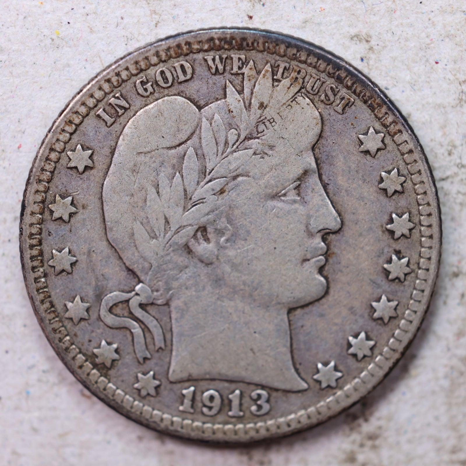 1913-D Barber Silver Quarter, Fine Circulated Collectible Coin, Store #QR1535