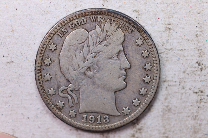 1913-D Barber Silver Quarter., Fine., Circulated Coin., Store
