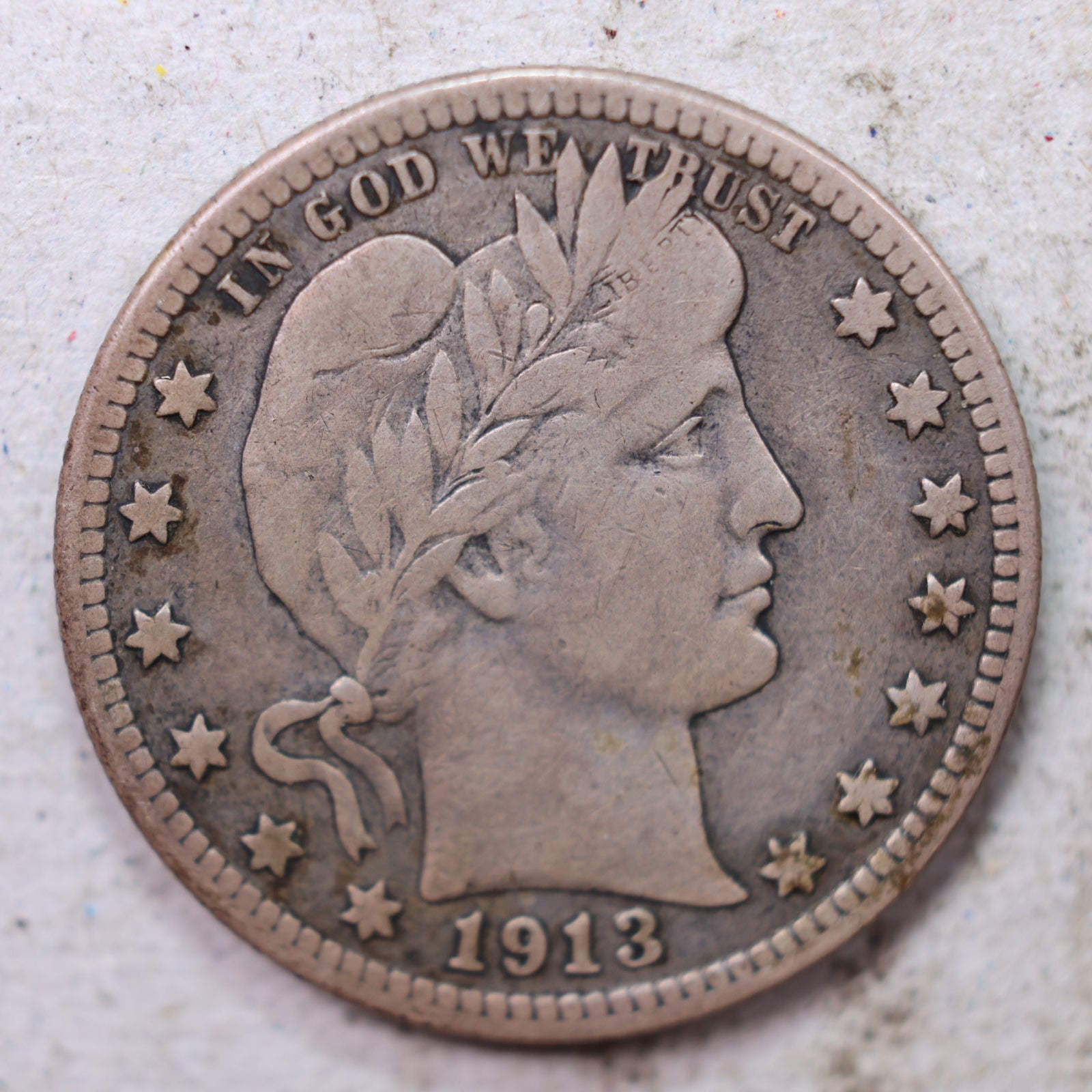 1913-D Barber Silver Quarter, Fine Circulated Collectible Coin, Store #QR1536.