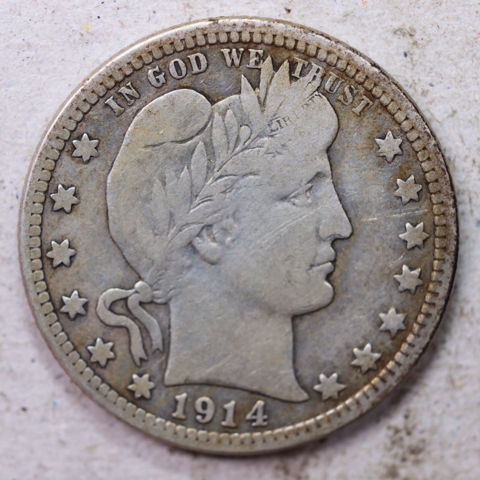 1914-D Barber Quarter, Very Good Circulated Coin, Store #1458