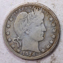 1914-D Barber Silver Quarter., Very Good., Circulated Coin., Store