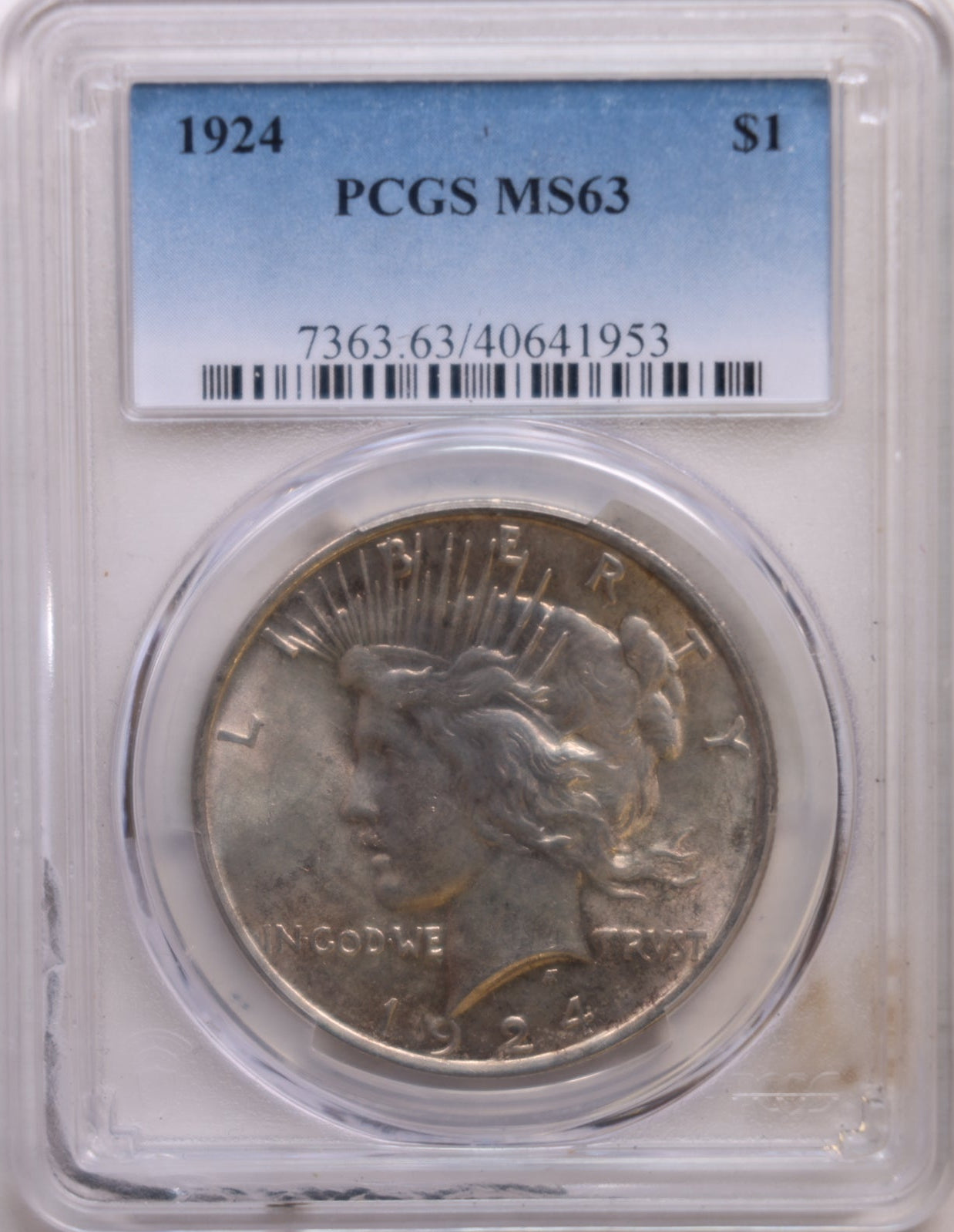 1924 Peace Silver Dollar, PCGS CERTIFIED MS-63, Store SALE #GDR0327.