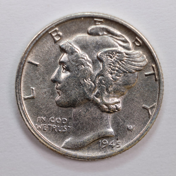 1945 Mercury Silver Dime., Nice Mint State Coin., STORE #DE0098