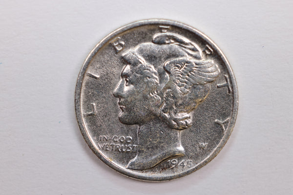1945-D Mercury Silver Dime., Nice Mint State Coin., STORE #DE0099