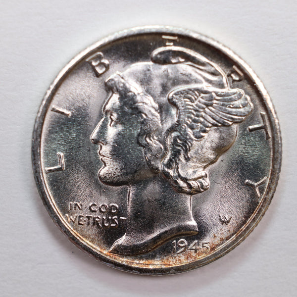 1945-S Mercury Silver Dime., Nice Mint State Coin., STORE #DE0100