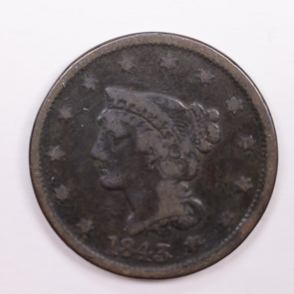 1843 Large Cent, Fine Details., Circulated Coin. Store #CT0301