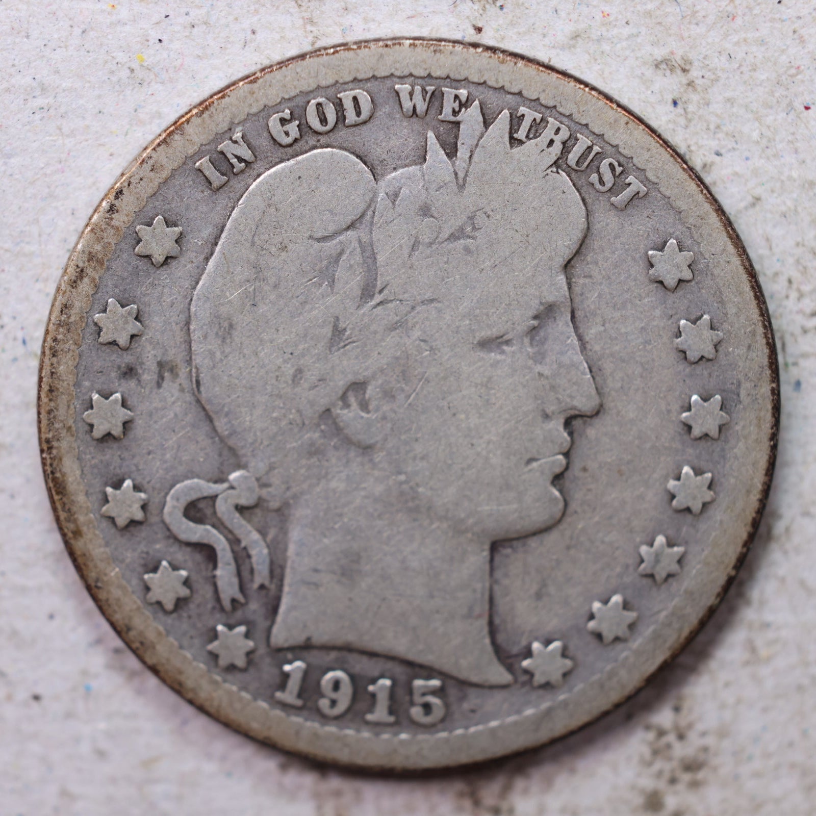 1915-S Barber Silver Quarter, Good Circulated Coin, Store #QR1547