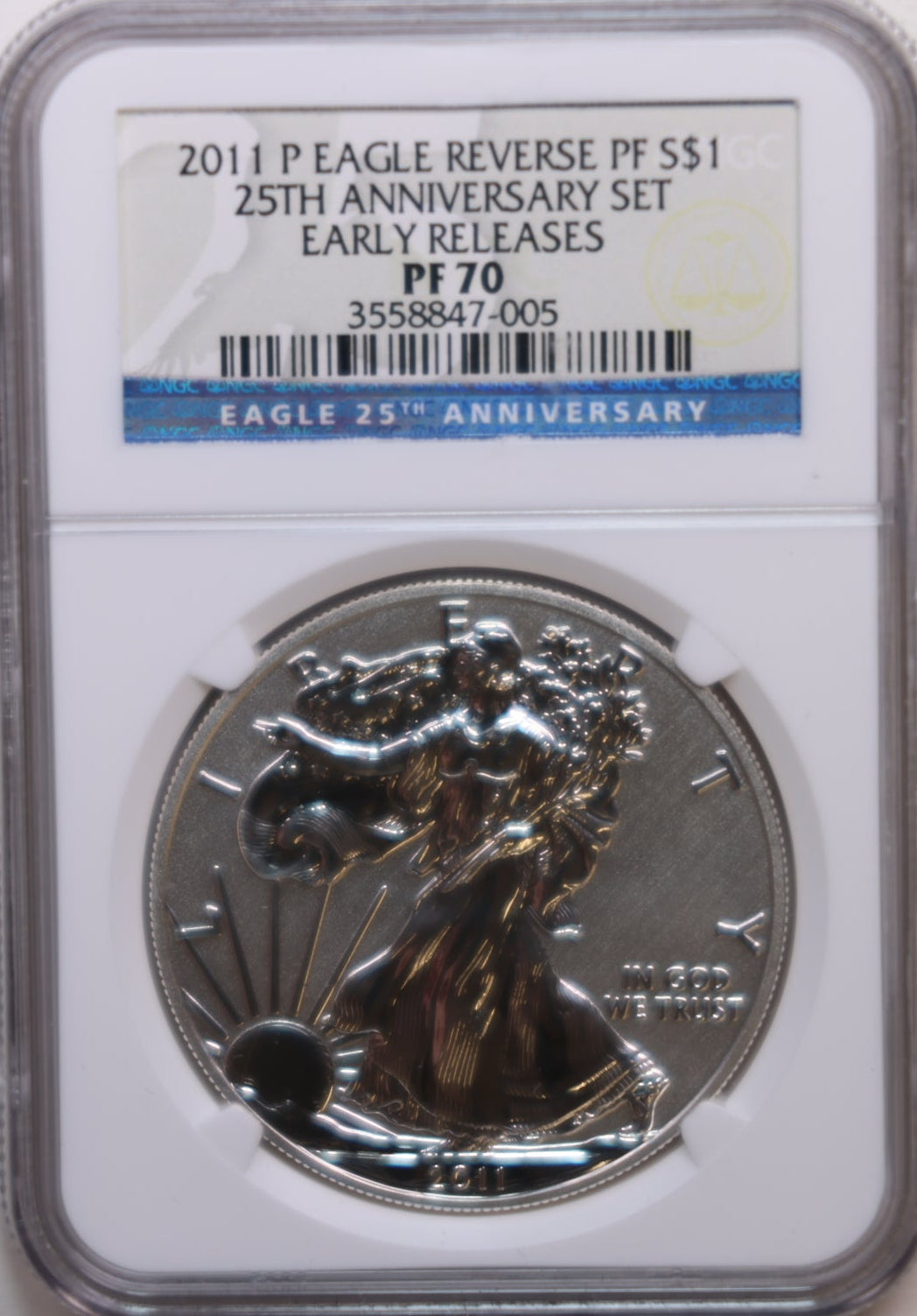 2011-P American Silver Eagle, 25th Anniversary, Reverse Proof, NGC PR-70,  #AE0279