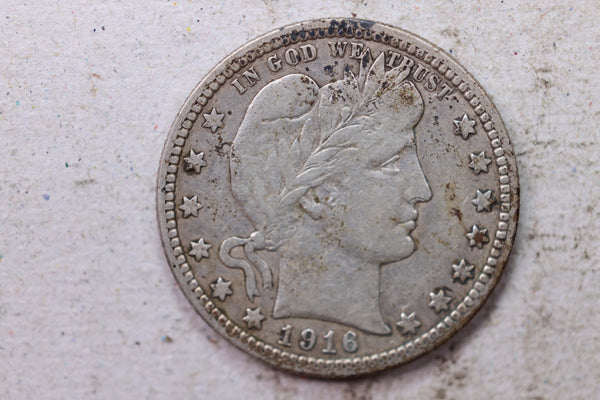 1916-D Barber Silver Quarter., Very Fair., Circulated Coin., Store #1469