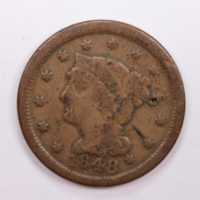 1848 Large Cent, Very Good Details., Circulated Coin. Store