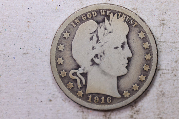 1916-D Barber Silver Quarter., Very Good., Circulated Coin., Store #1470