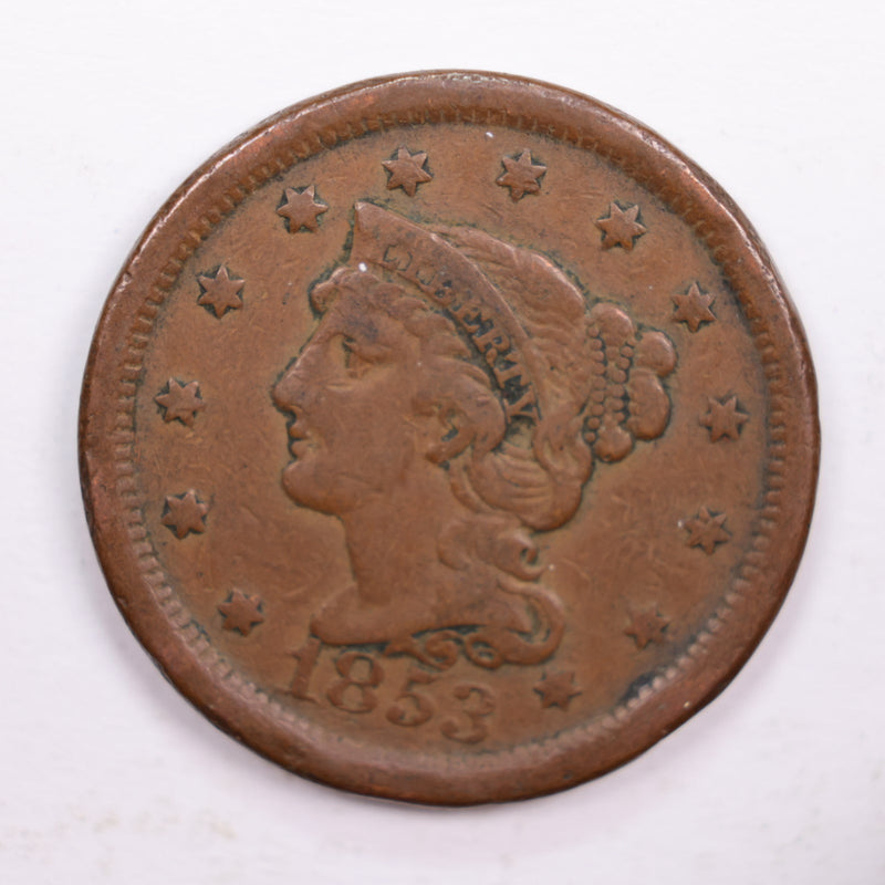 1853 Large Cent., Very Fine Details., Circulated Coin., Store