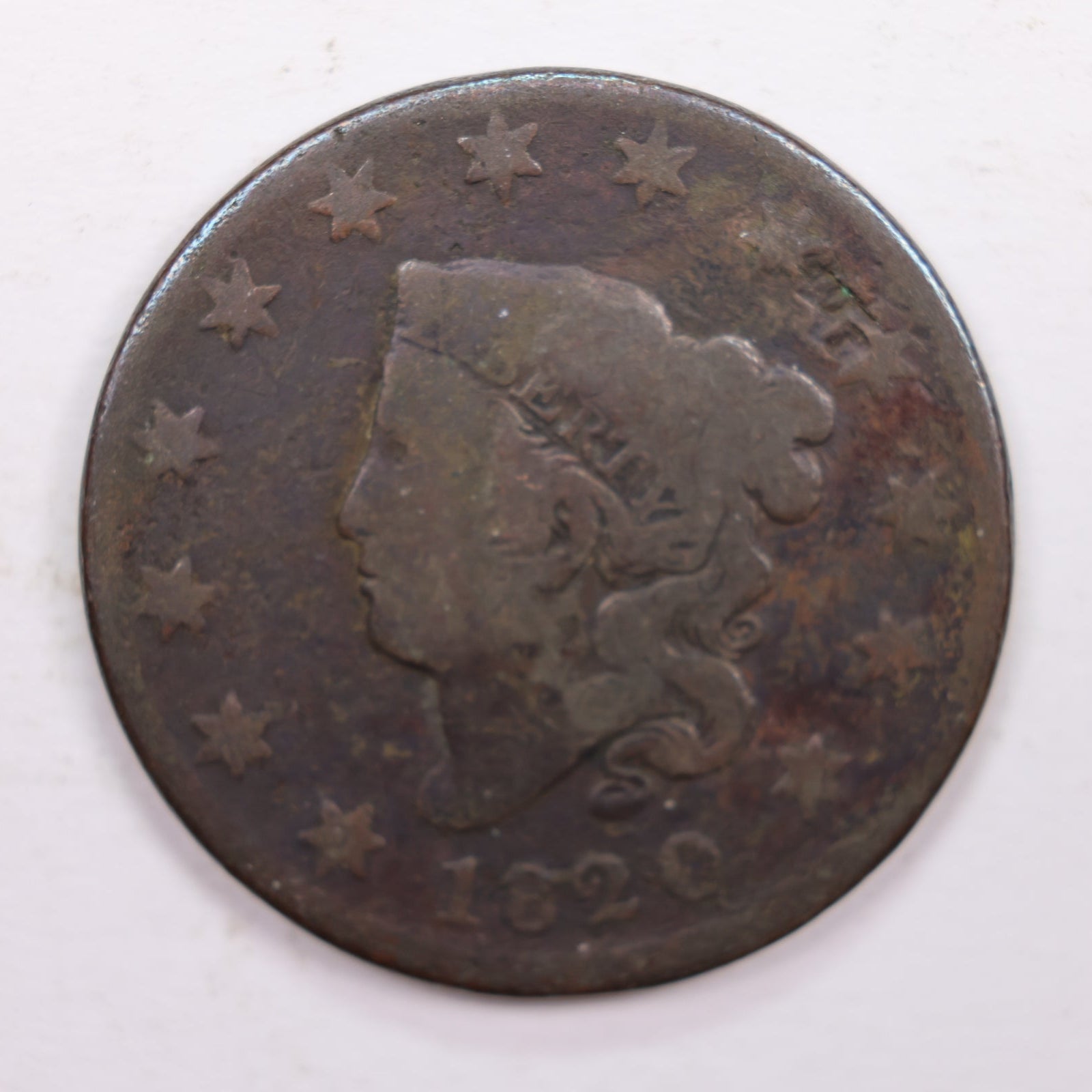 1820 Large Cent., Curl Base., Very Good Details., Circulated Coin., Store #CT0324