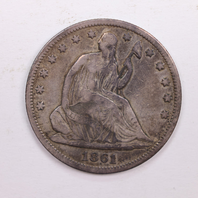 1861 Seated Liberty Silver Half Dollar., Very Fine Circulated Coin., Store