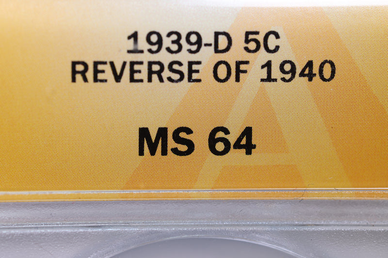 1939-D Jefferson Nickel., Reverse of 1940., ANACS MS-64., SALE