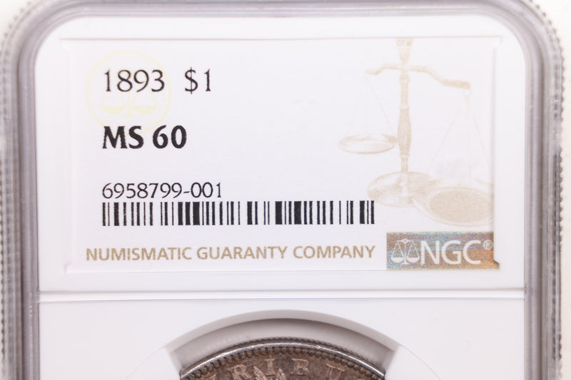 1893 Morgan Silver Dollar., NGC MS-60., Better Date., STORE