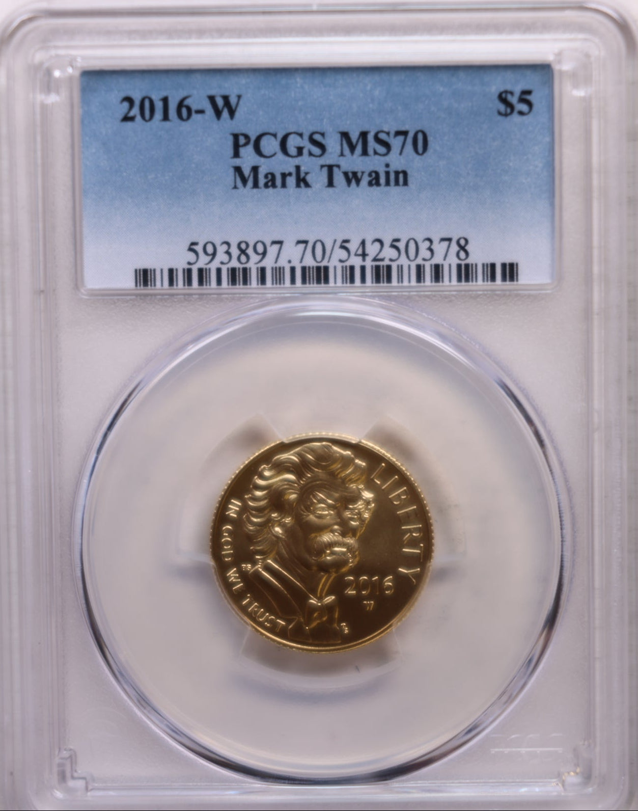2016-W $5 Mark Twain, Gold Commemorative, Mint Strike, PCGS MS-70, Store #GMC299.