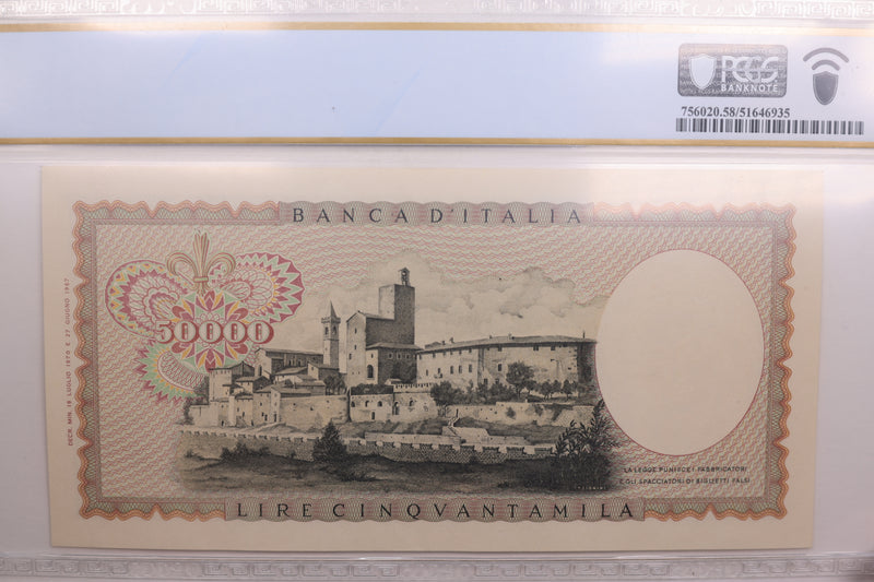 1970 Italy/Banca D'Italia., 50,000 Lire., PCGS AU-58., PPQ, Store