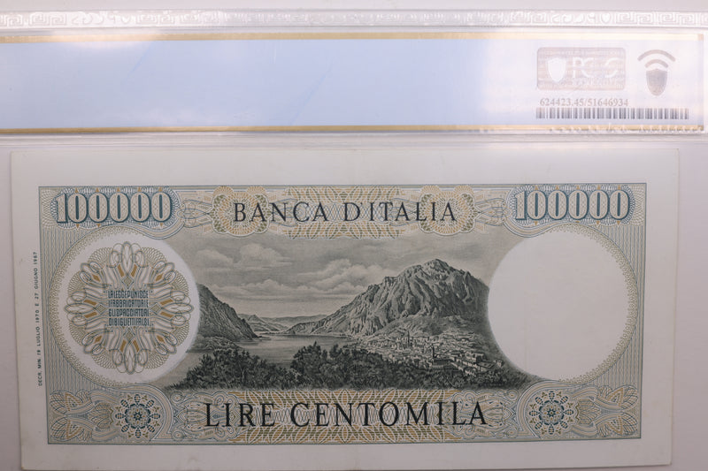 1970 Italy/Banca D'Italia., 100,000 Lire., PCGS XF-45., Store