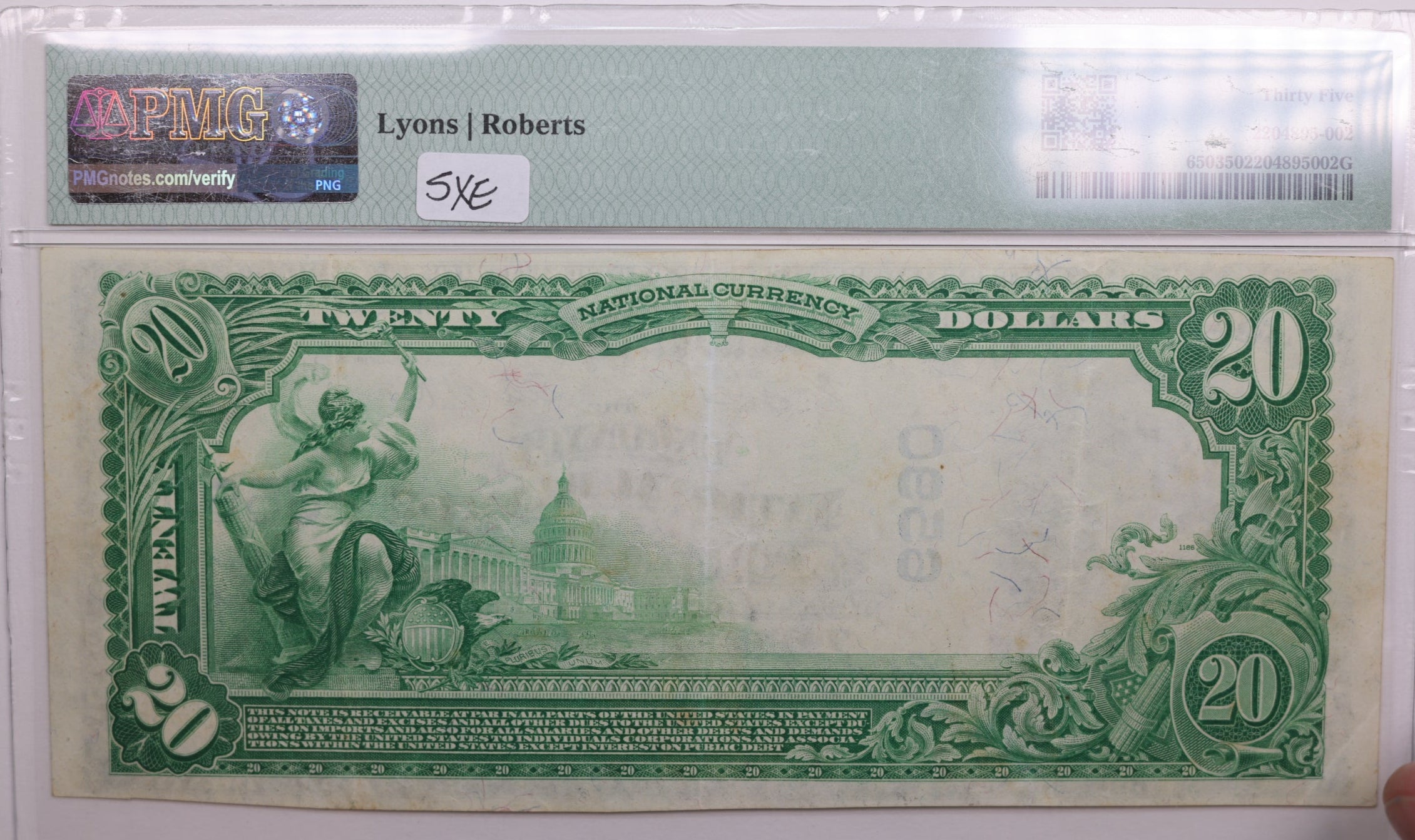 1902 $20., Plain Back., Cottonwood Falls, Kansas, PMG VF-35., LGNG021