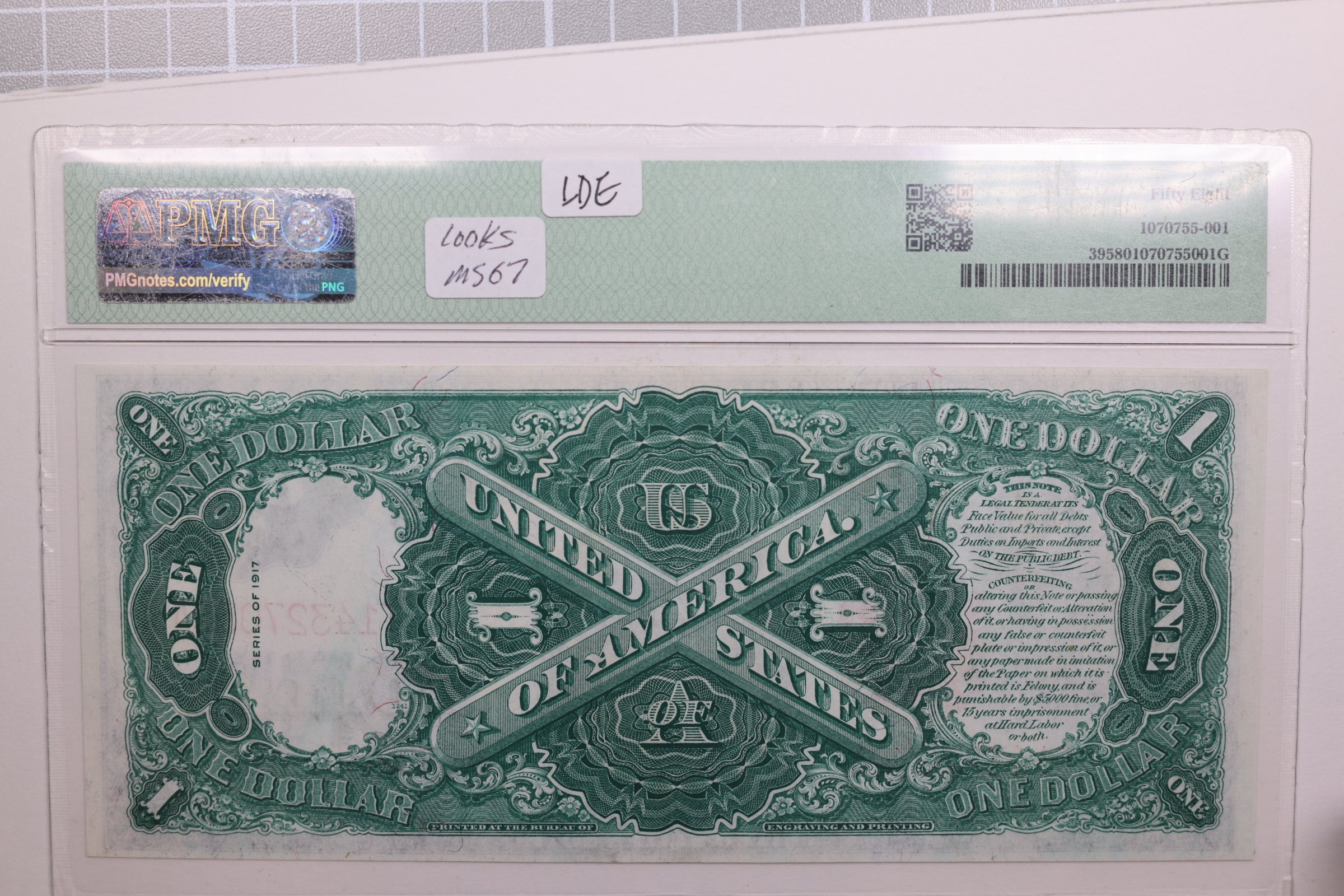 1917 $1 Legal Tender., FR#39., Looks Much Better, PMG AU58., Store #GLT013