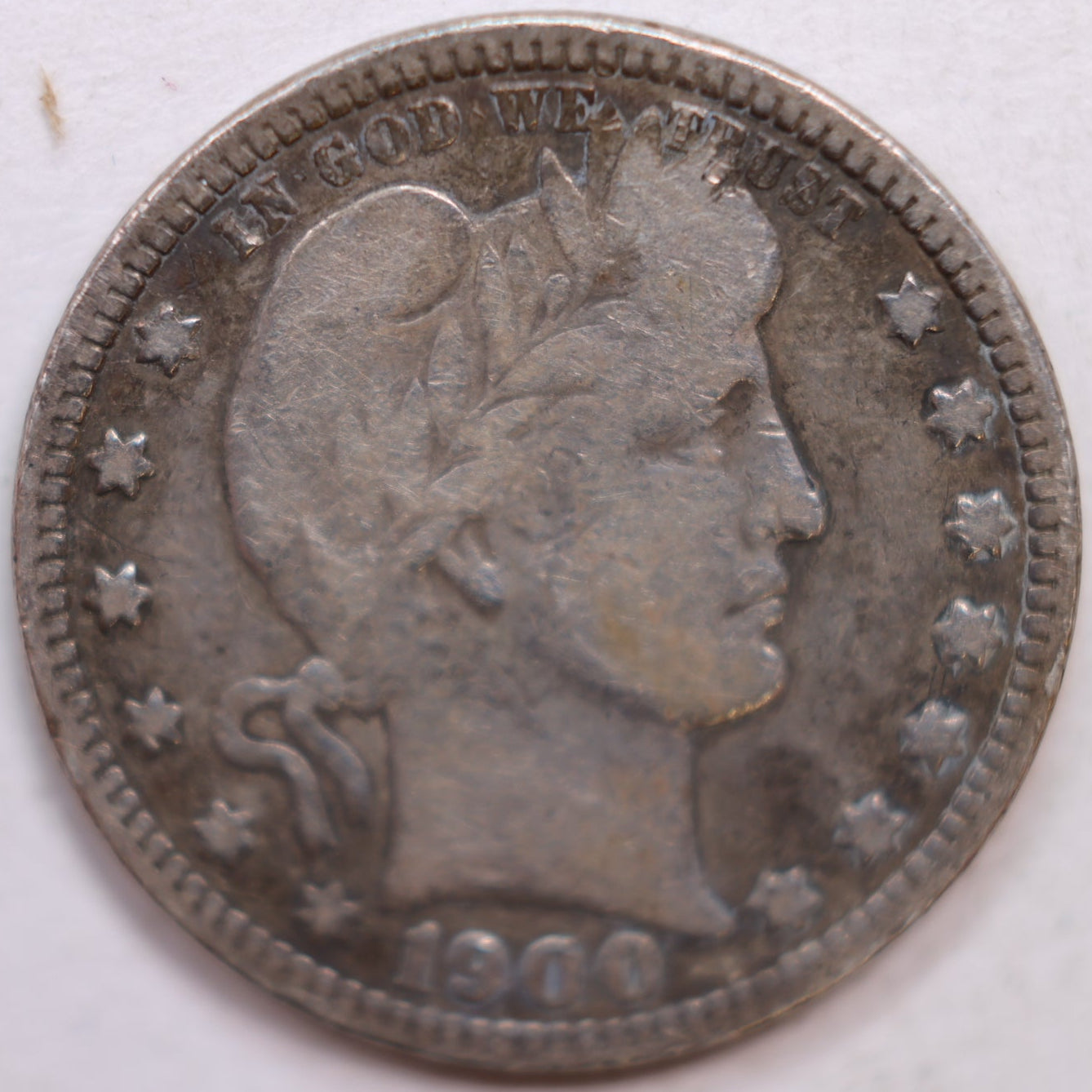 1900 Barber Silver Quarter, Very Good Circulated Coin, Store #QR1045