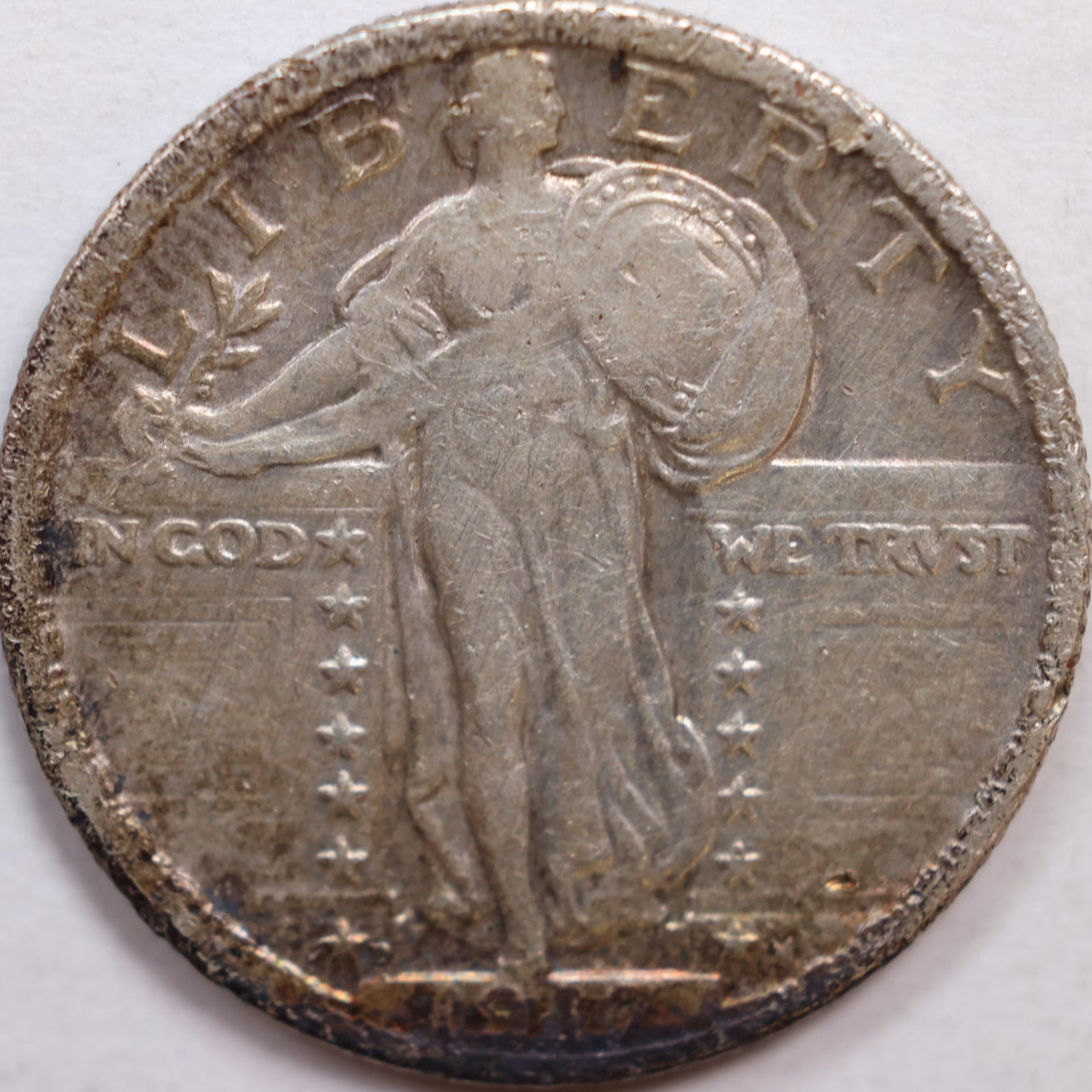 1917-D Type 2 Standing Silver Liberty Quarter, Very Fine+ Circulated Coin, Store #QR1048