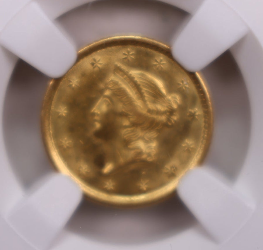 1853-O Liberty Head Gold Dollar., NGC MS-60., Store Sale #GGD001