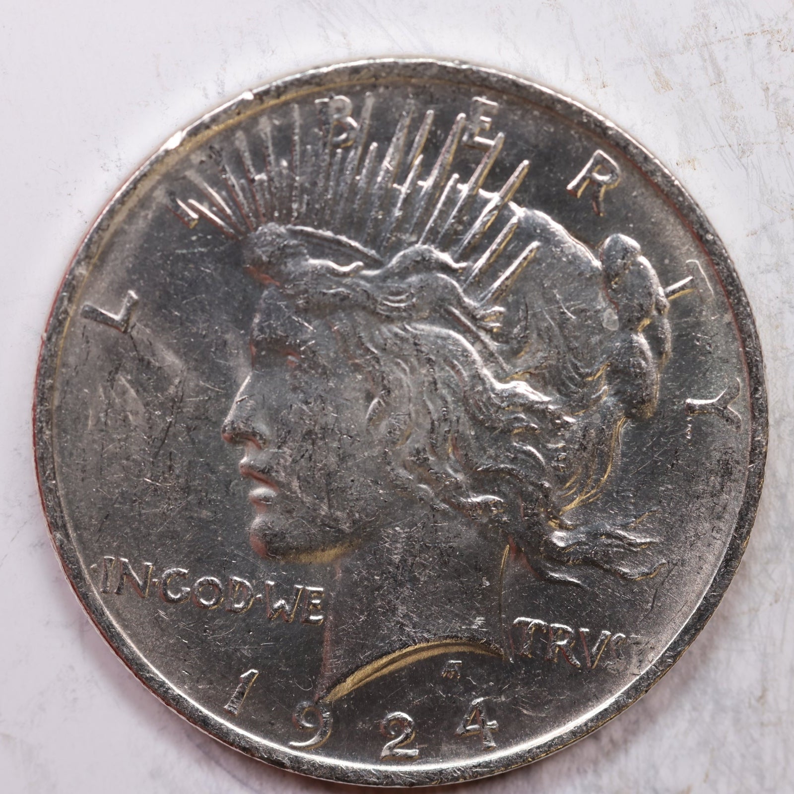 1924 Peace Dollar, About Uncirculated Coin *Cleaned*, Store #DR0316