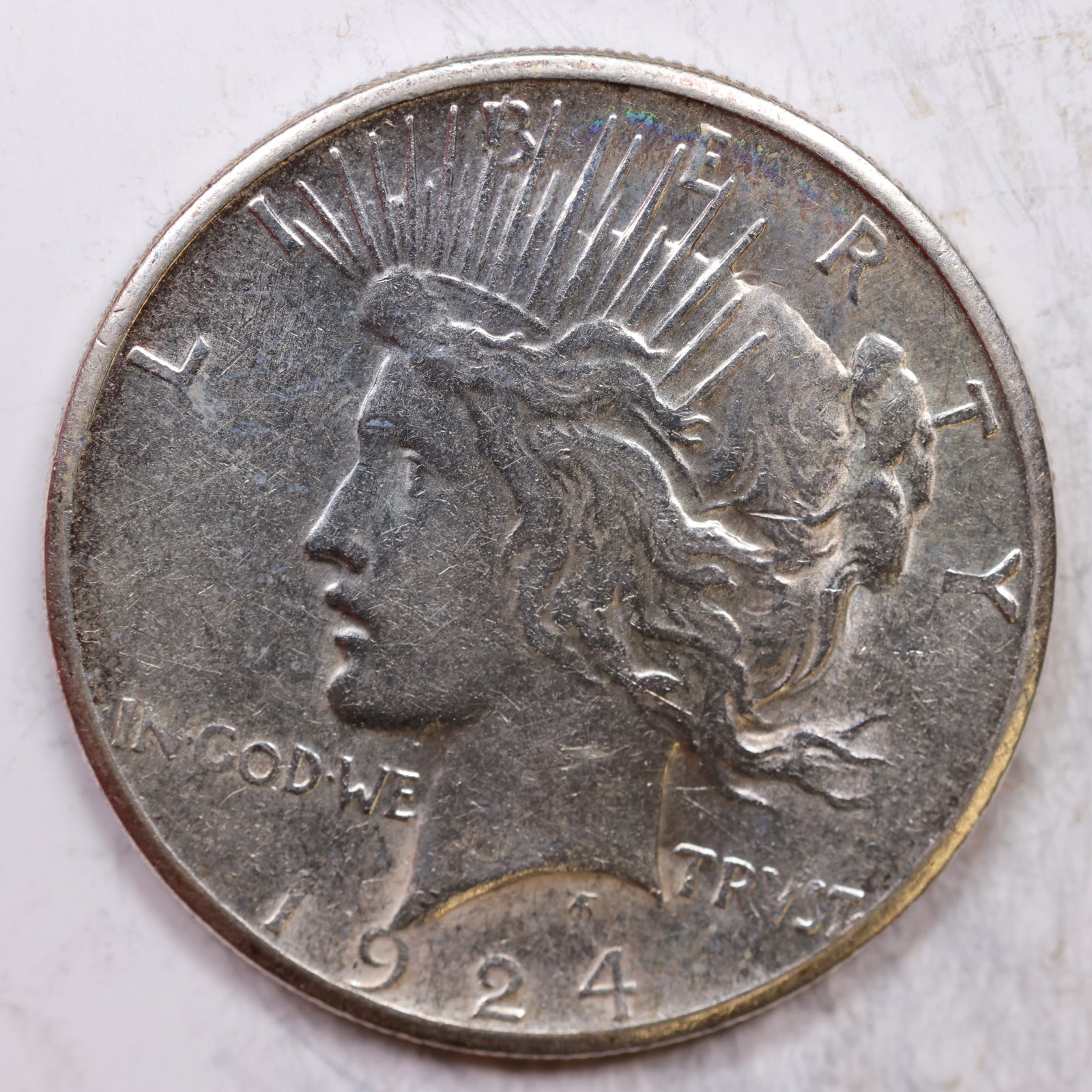 1924-S Peace Dollar, About Uncirculated Coin *Cleaned*, Store #DR0323