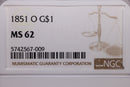 1851-O Liberty Head Gold Dollar., NGC MS-62., Store Sale