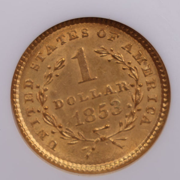 1853 Liberty Head Gold Dollar., NGC MS-62., Store Sale #GGD005