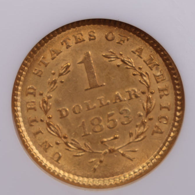 1853 Liberty Head Gold Dollar., NGC MS-62., Store Sale