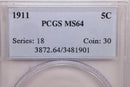 1911 Liberty Nickel., Mint State., PCGS MS-64., Store