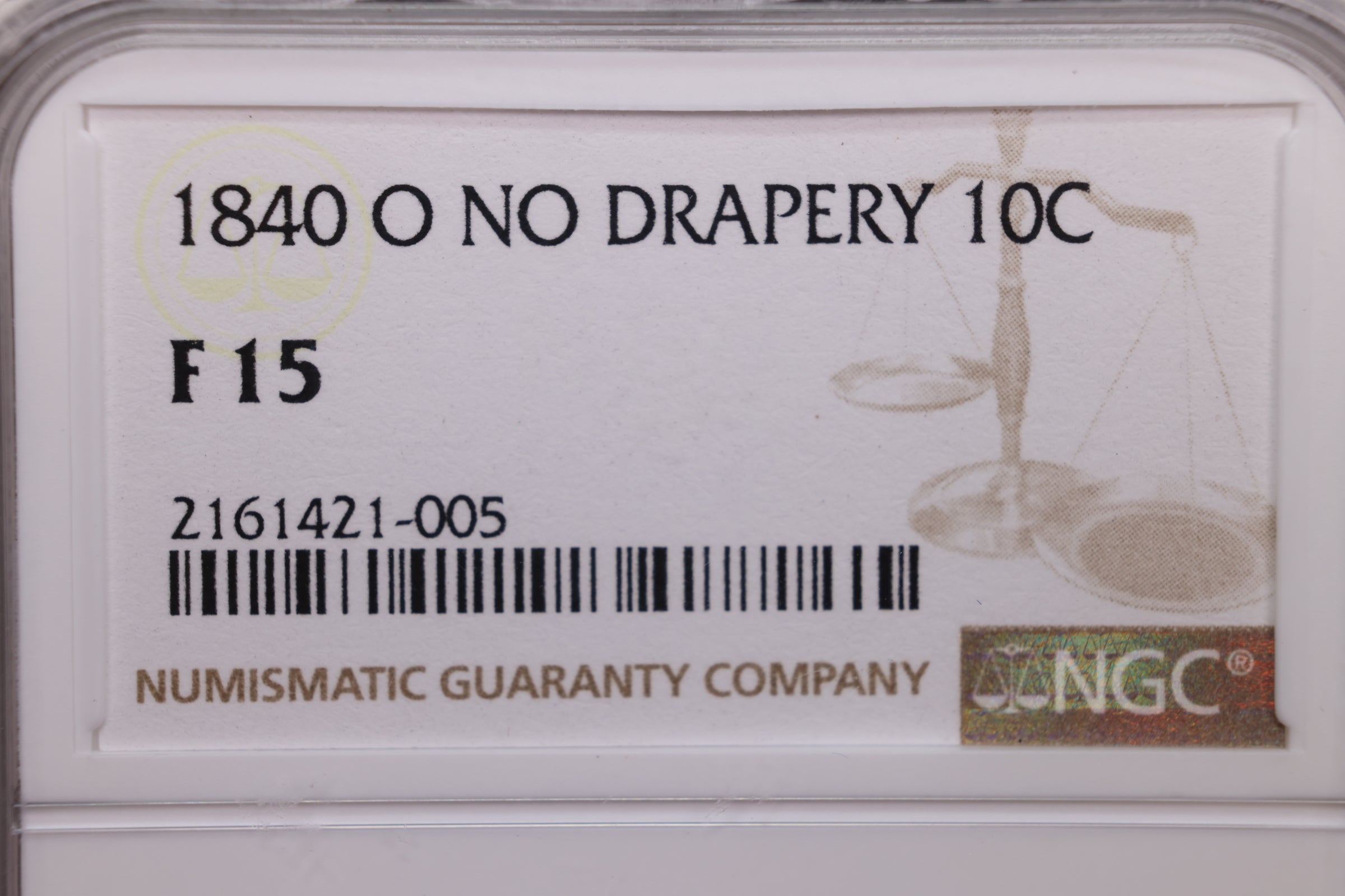 1840-O Seated Liberty Dime., No Drape., NGC F-15., Store Sale #GDE005
