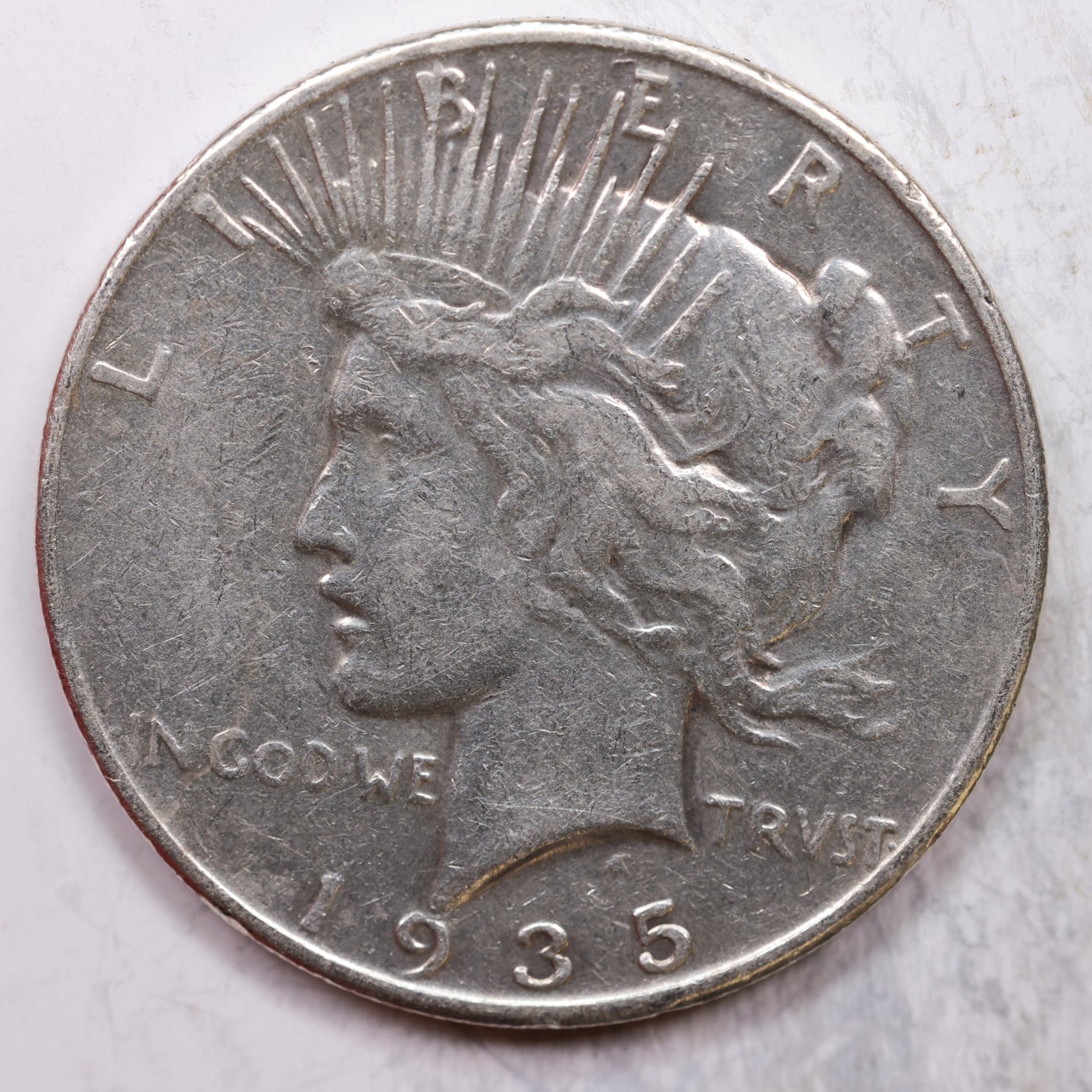 1935 Peace Silver Dollar, Very Fine *Dipped* Circulated Coin, Store Sale #DR0366