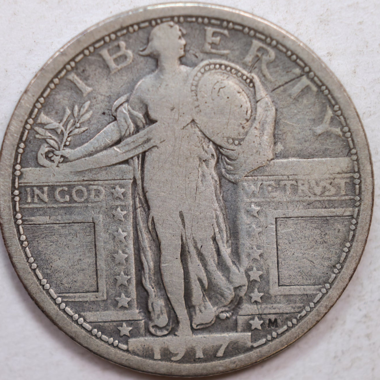 1917 Type 1 Standing Liberty Silver Quarter, Fine Circulated Coin, Store #QR1080