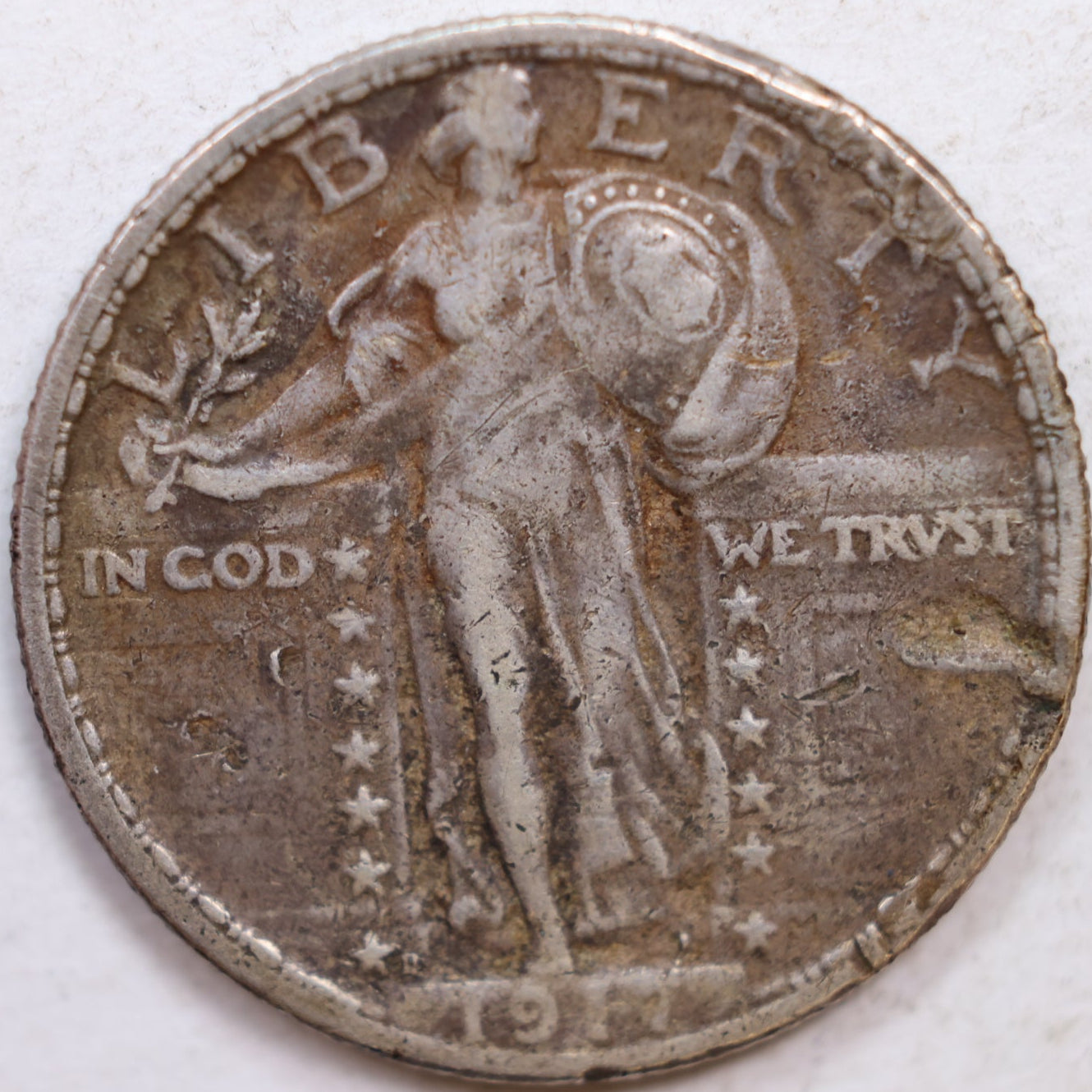 1917-D Type 2 Standing Liberty Silver Quarter, V.F. Plus Details Coin, Store #QR1083