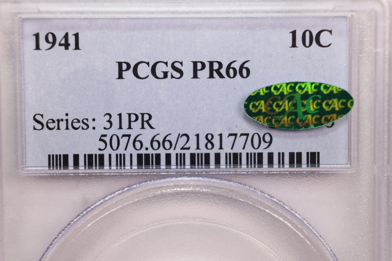 1941 Mercury Silver Dime., Proof Strike., PCGS PR66., CAC., Store