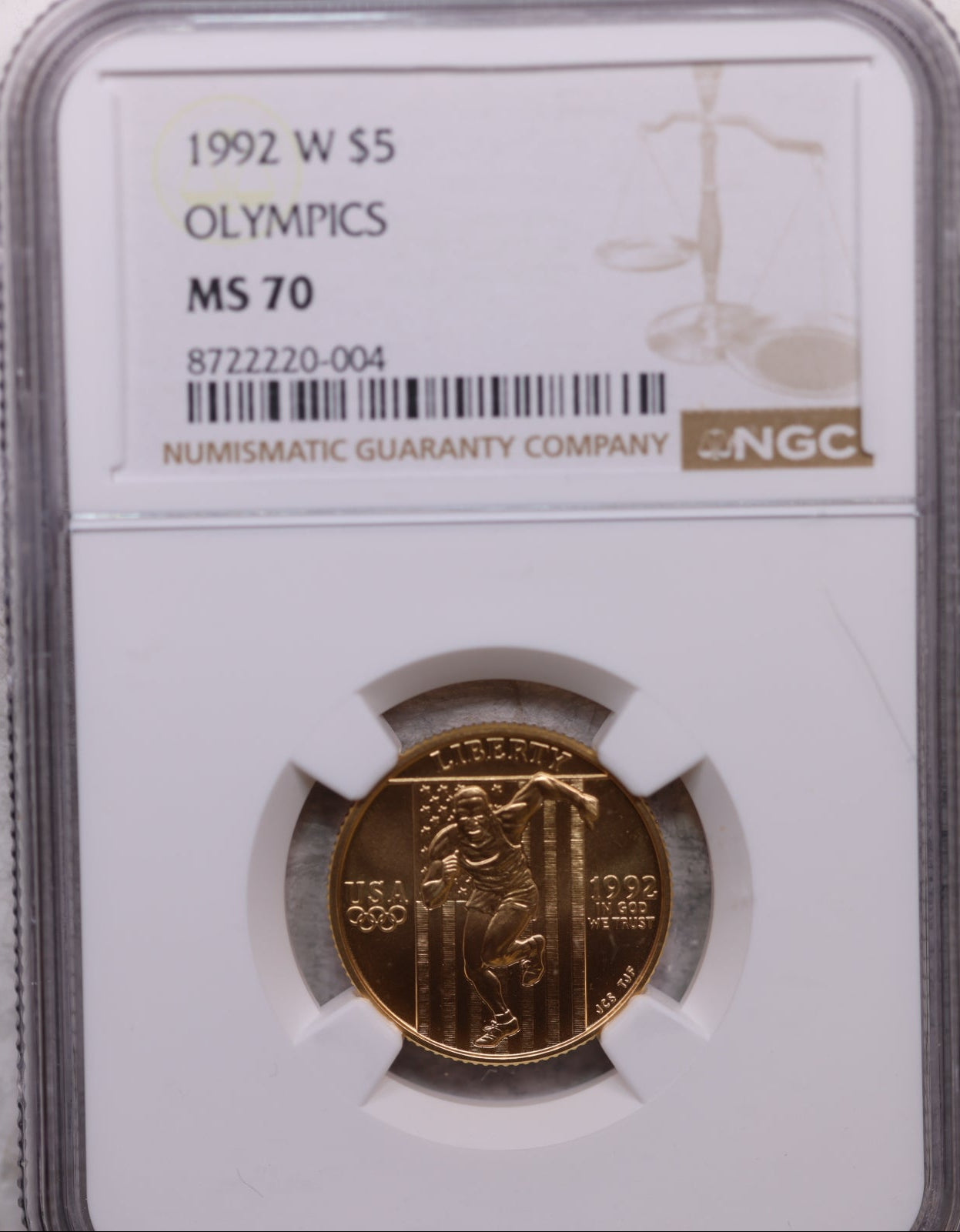 1992-W $5, Gold Commemorative, Mint Strike, NGC MS-70, Store #GMC001.