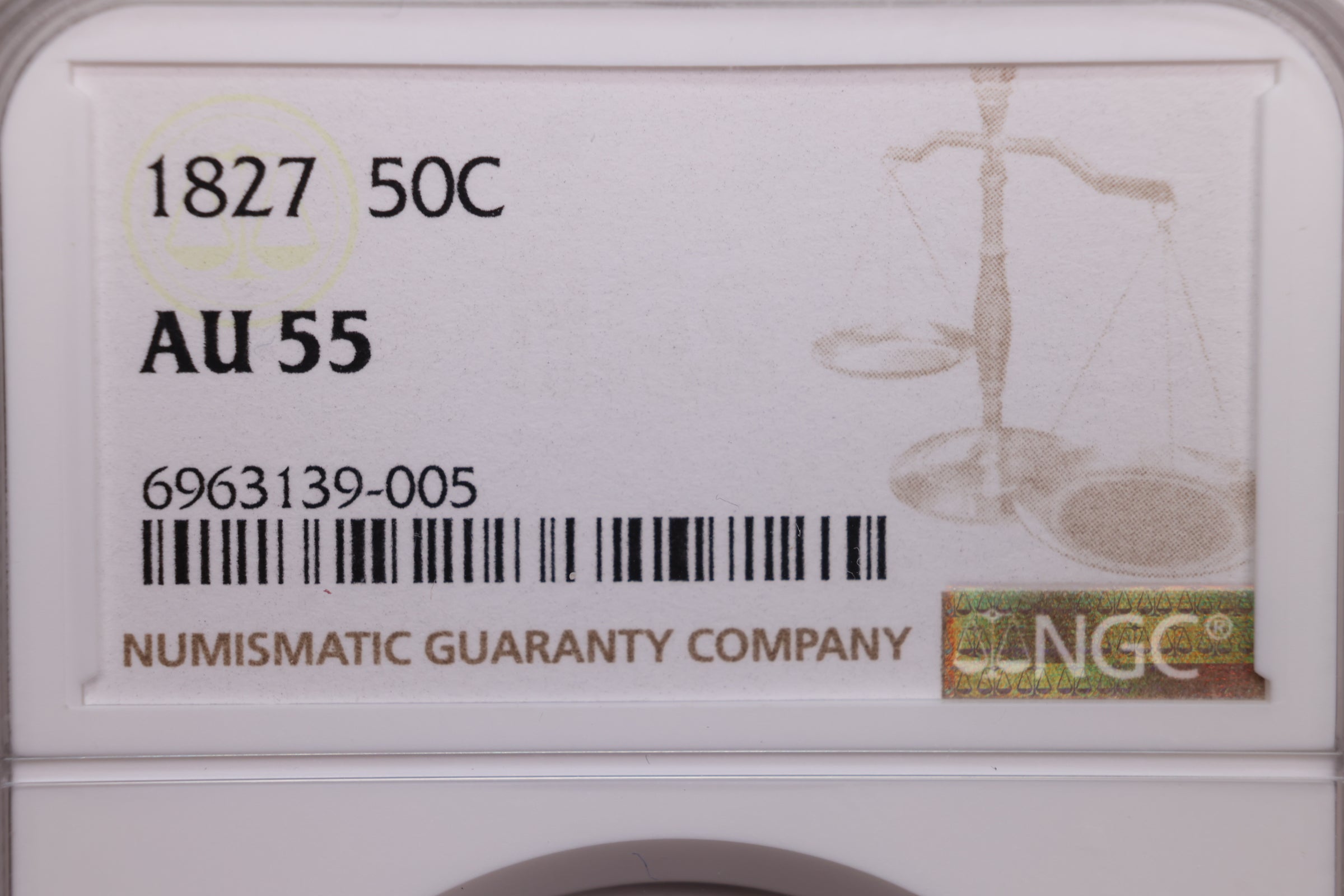 1827 Cap Bust Silver Half Dollar., NGC AU-55., Store #GHR0001