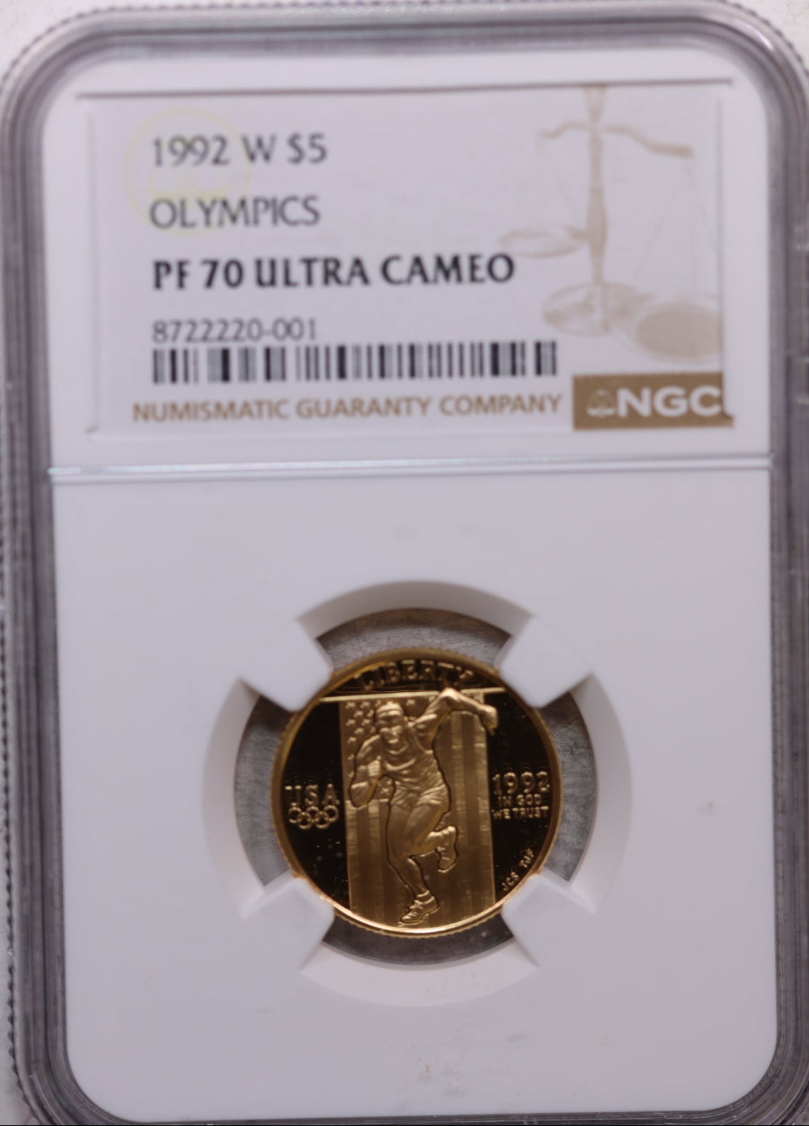 1992-W $5, Gold Commemorative, Proof Strike, NGC PF-70, Store #GMC005.