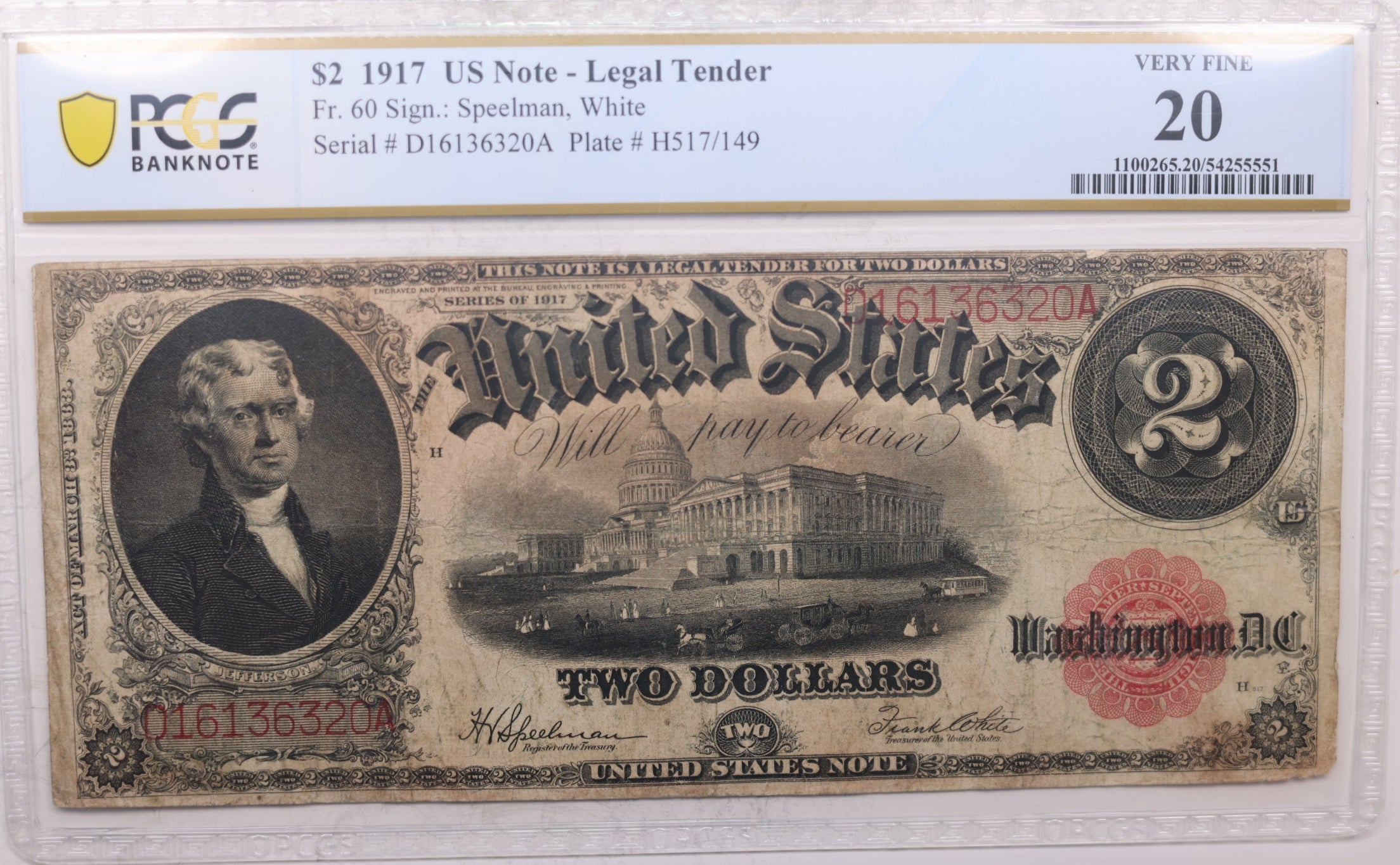 1917 $2 Legal Tender Note, Fr. 60, PCGS Graded VF-20, Store SALE #GLT006.