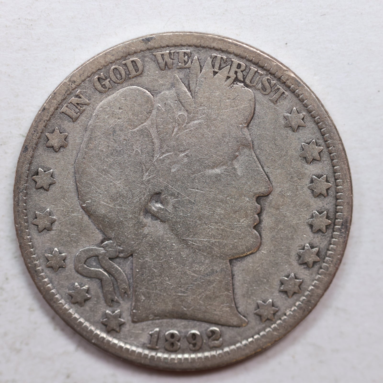 1892-O Barber Silver Half Dollar, Good+ Details, Circulated Coin, Store #HR1046