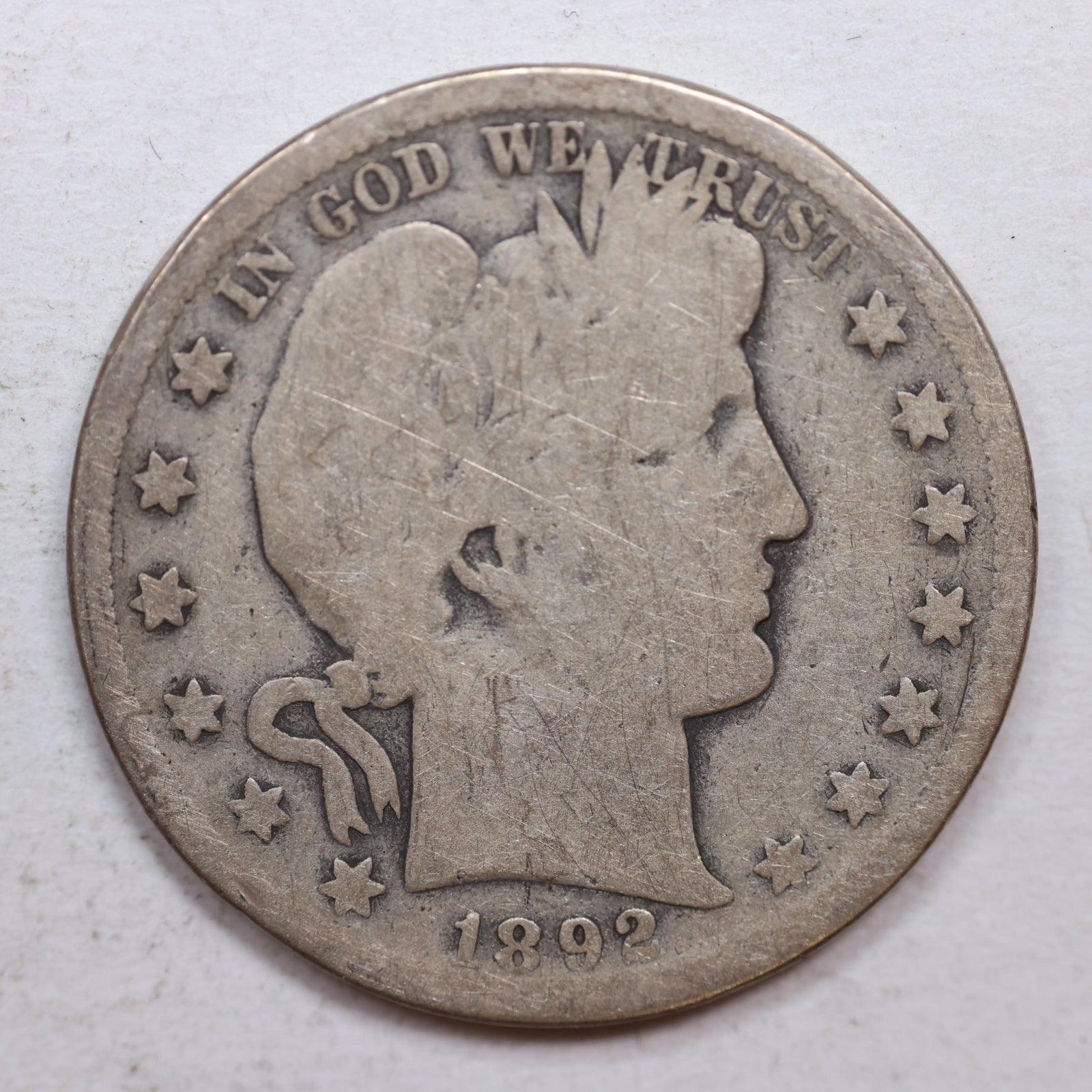 1892-S Barber Half Dollar, Good Circulated Coin, Store #HR1047