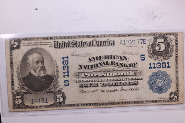 1902 $5 National Currency., Portsmouth, VA. Store #06159