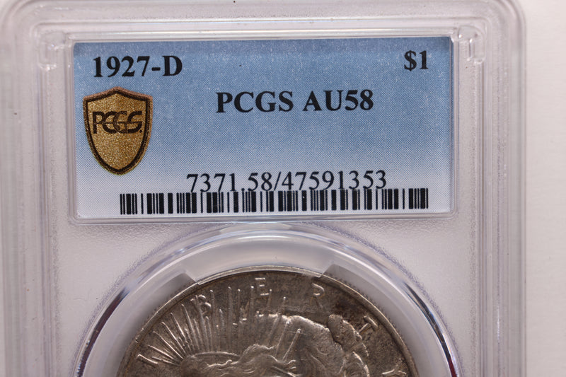 1927-D Peace Silver Dollar., PCGS AU-58., Store Sale
